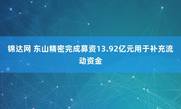 锦达网 东山精密完成募资13.92亿元用于补充流动资金